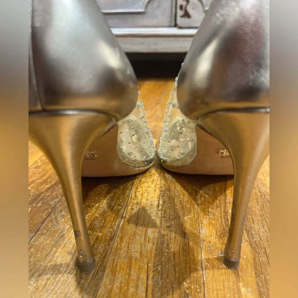 Badgley Mischka Cinderella Pointed Toe Heels Gold and Clear - Picture 3 of 10